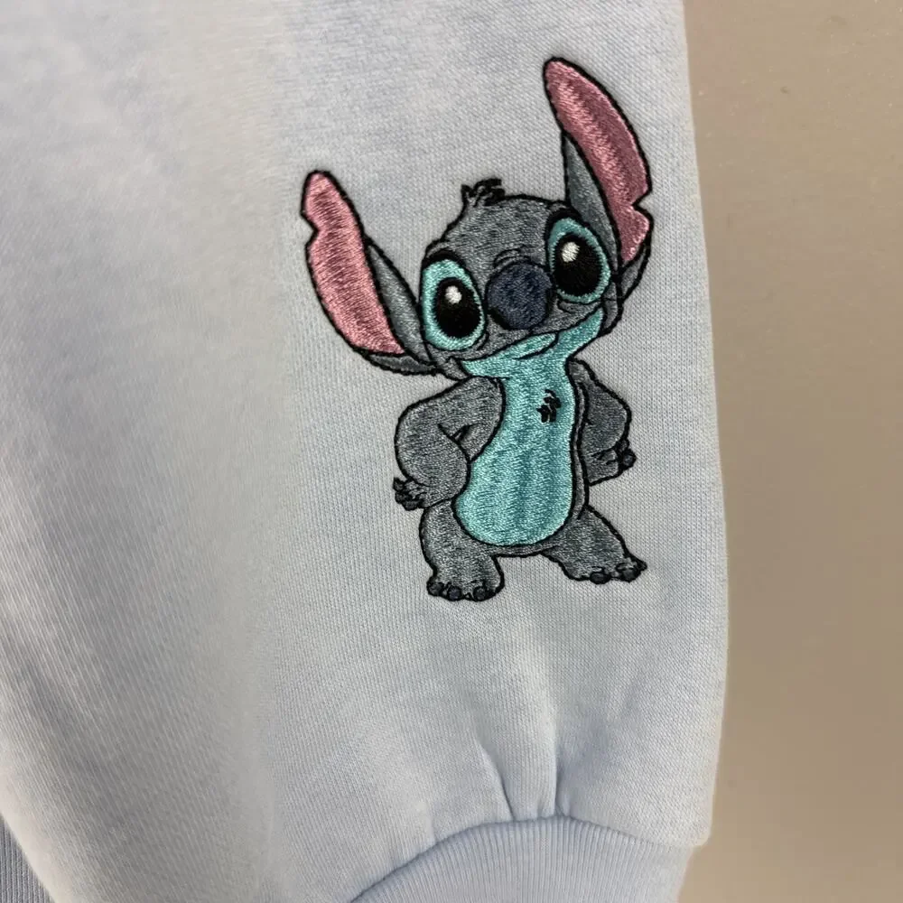 Disney Sweatshirt Womens XL Stitch Blue Hawaii Ohana Embroidered Crew Neck - Picture 3 of 7